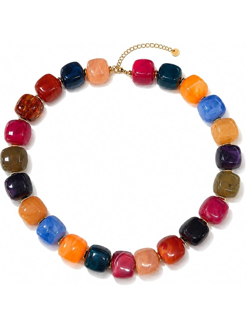 Women Colourful Chunky Beaded Necklace Gold Plated Marbled Resin Choker Jewelry